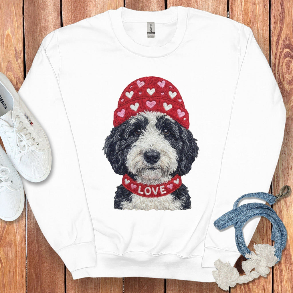 Sheepadoodle Heart Cap Sweatshirt in White / S by Puppy Jo