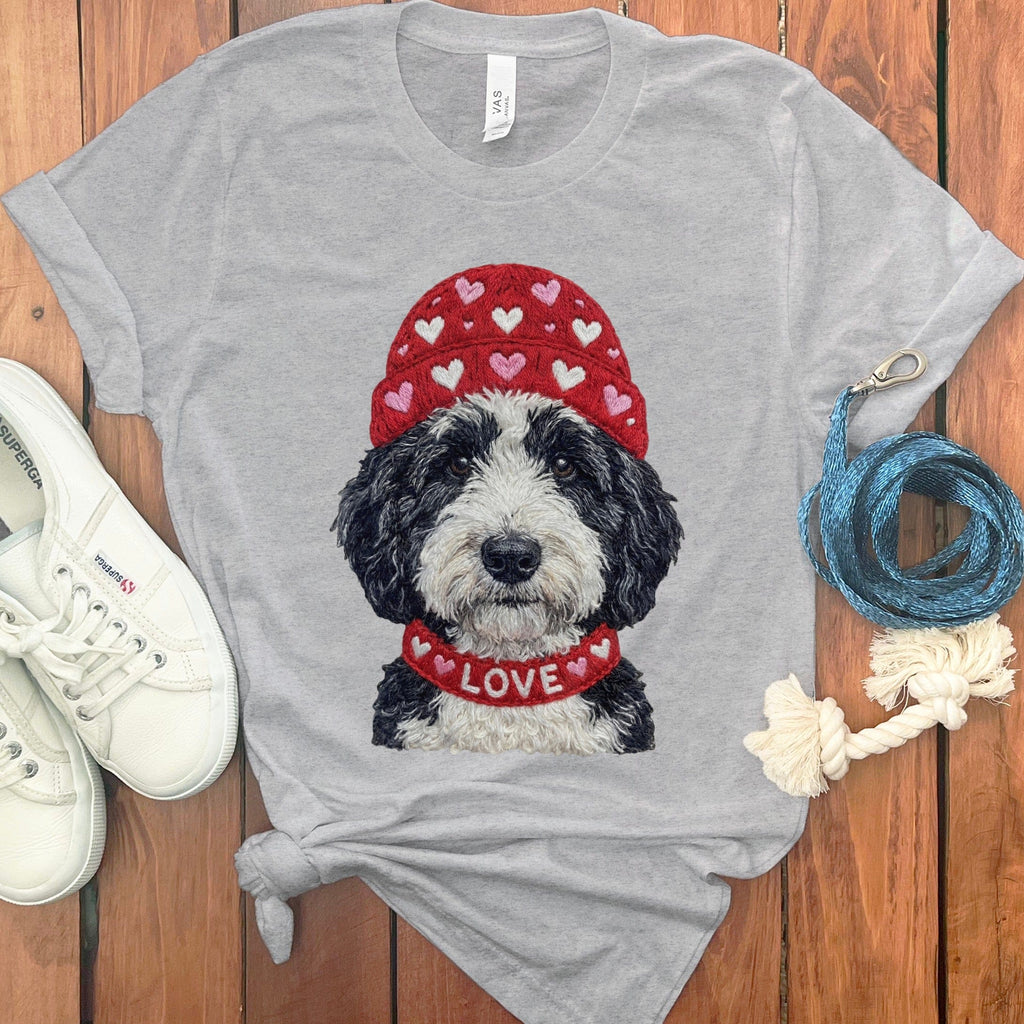 Sheepadoodle Heart Cap T-Shirt in Athletic Heather / S by Puppy Jo
