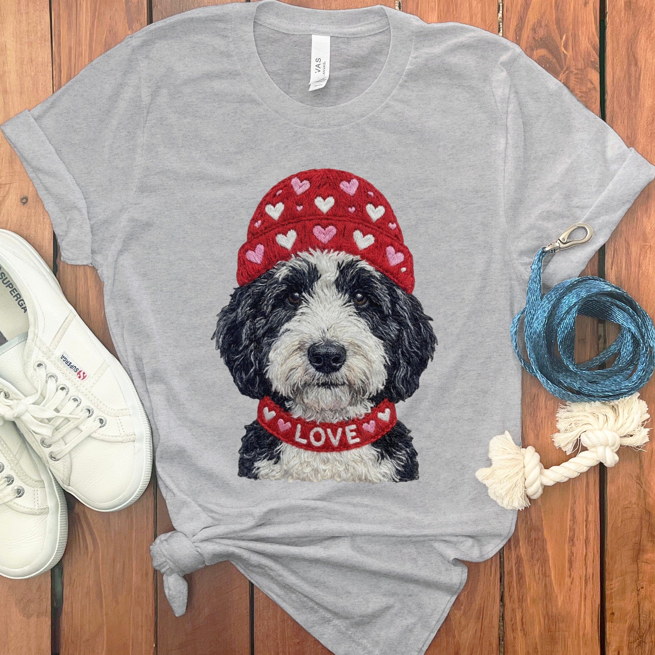 Sheepadoodle Heart Cap T-Shirt in Athletic Heather / S by Puppy Jo