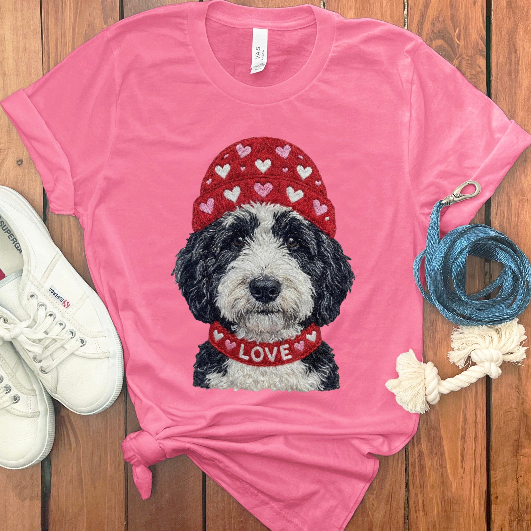 Sheepadoodle Heart Cap T-Shirt in Charity Pink / S by Puppy Jo