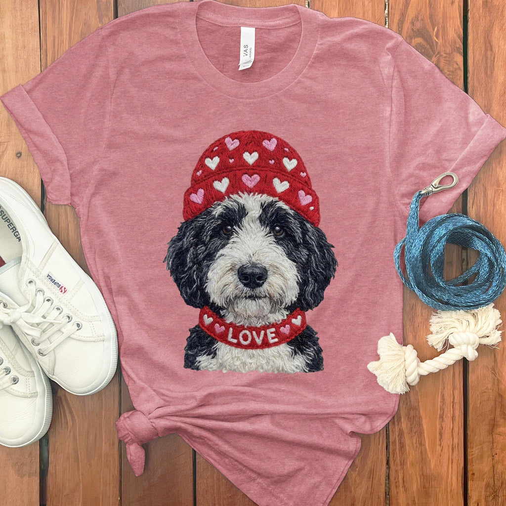Sheepadoodle Heart Cap T-Shirt in Heather Mauve / S by Puppy Jo