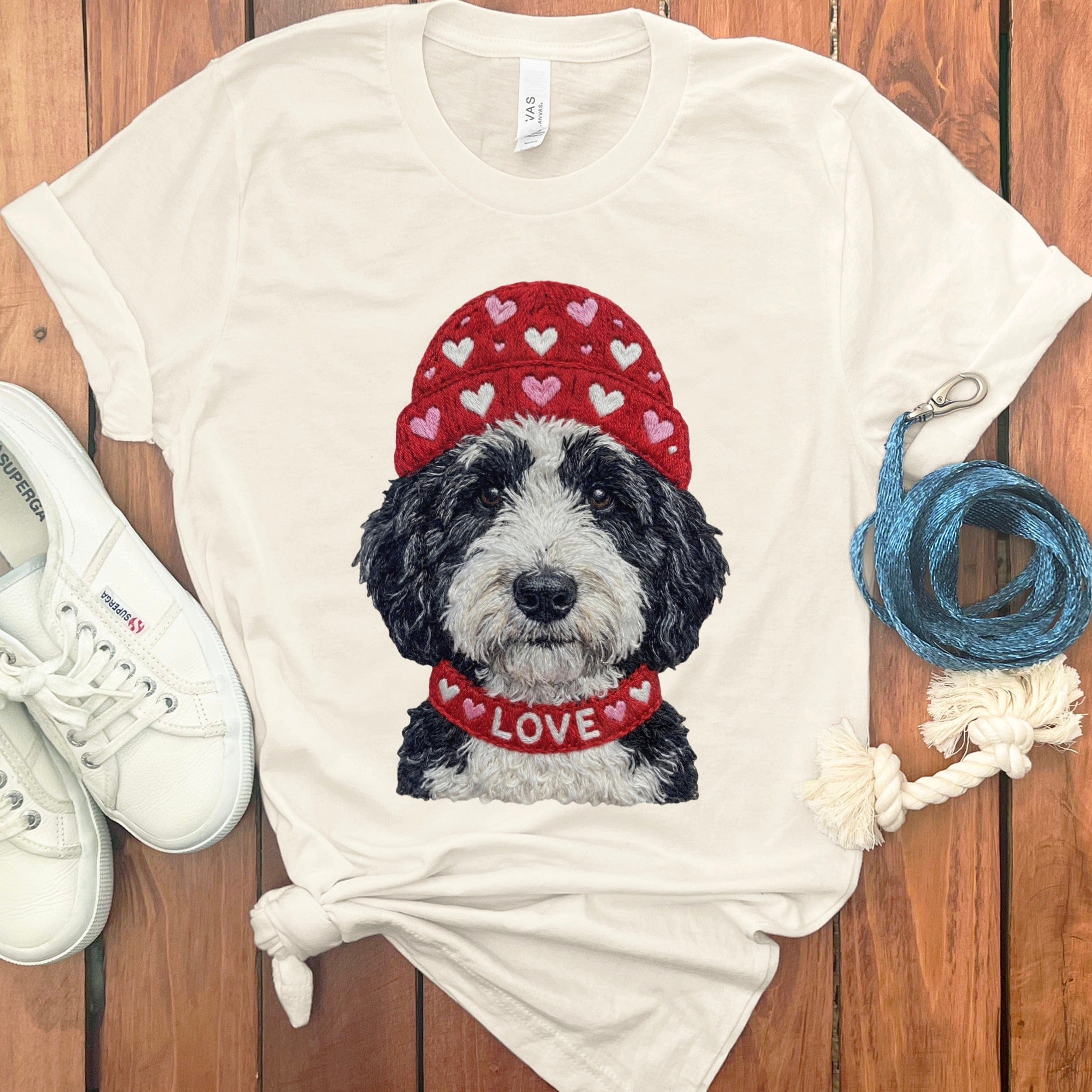 Sheepadoodle Heart Cap T-Shirt in Natural / S by Puppy Jo