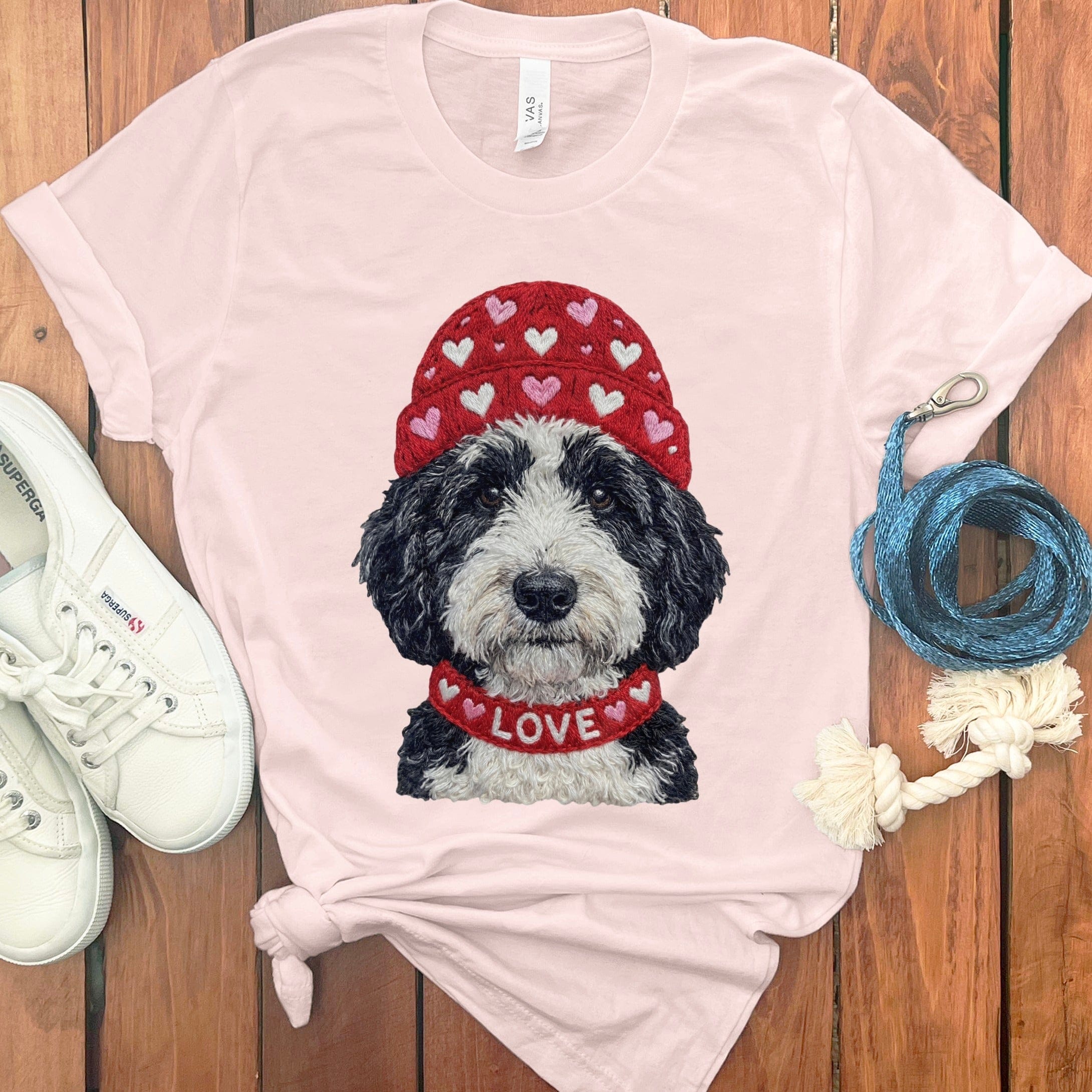 Sheepadoodle Heart Cap T-Shirt in Soft Pink / S by Puppy Jo