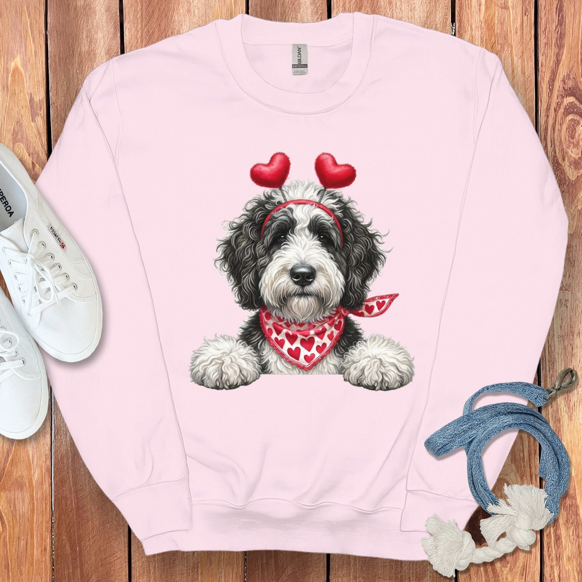 Sheepadoodle Heart Sweatshirt in Light Pink / S by Puppy Jo