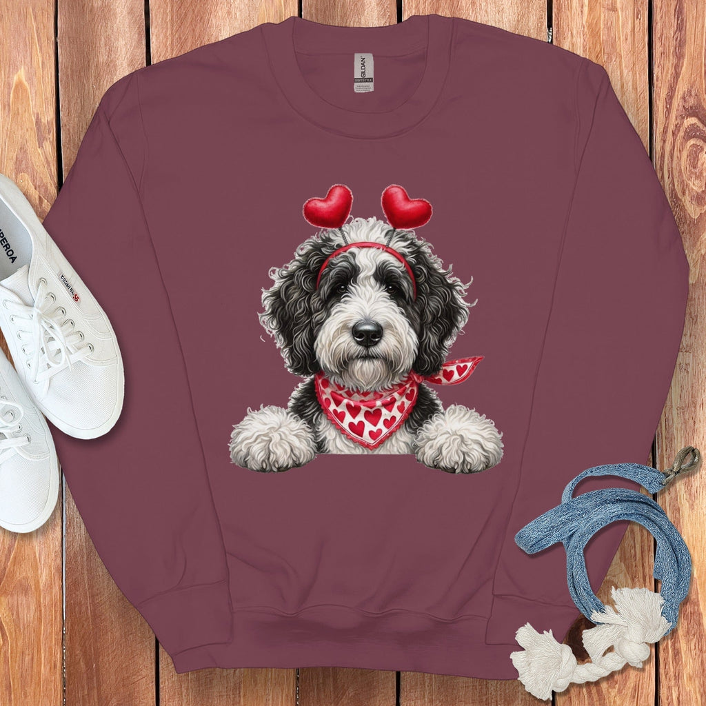 Sheepadoodle Heart Sweatshirt in Maroon / S by Puppy Jo