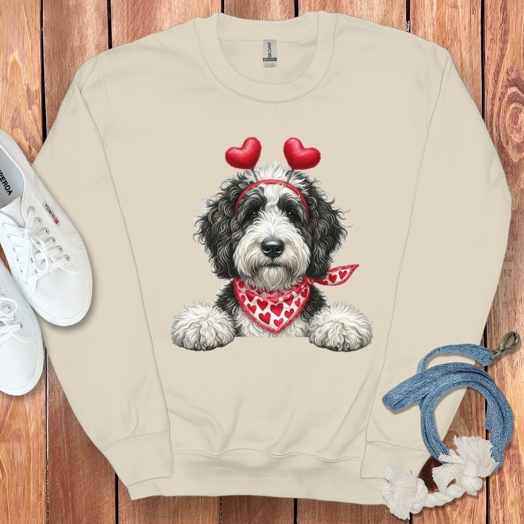 Sheepadoodle Heart Sweatshirt in Sand / S by Puppy Jo
