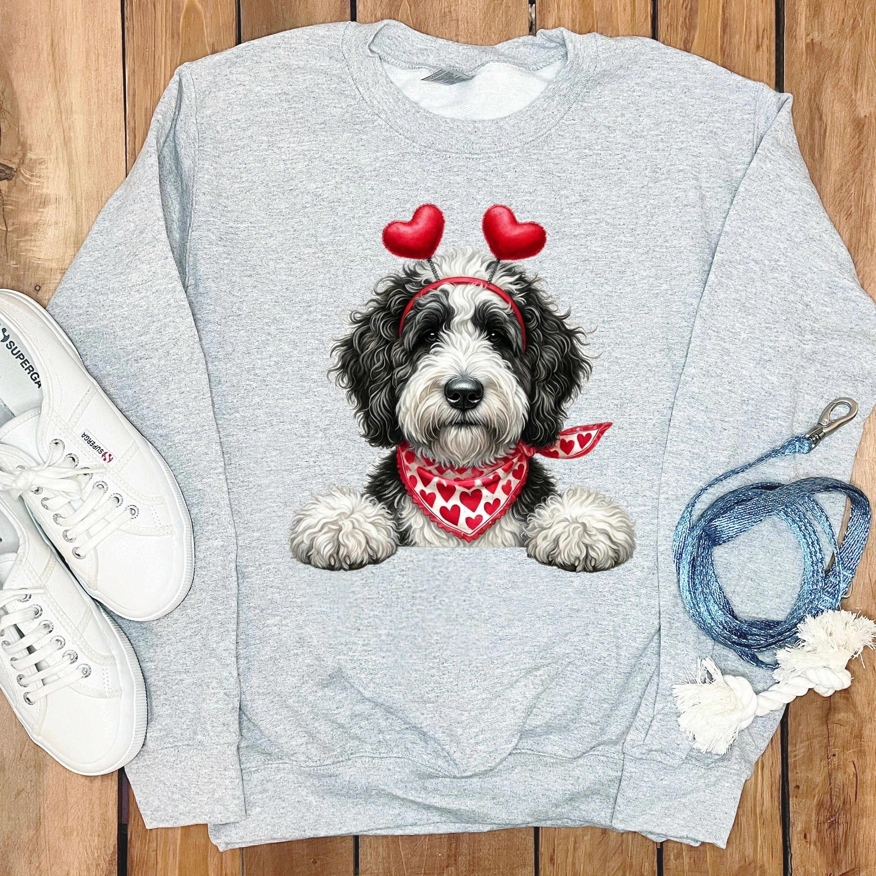 Sheepadoodle Heart Sweatshirt in Sport Grey / S by Puppy Jo
