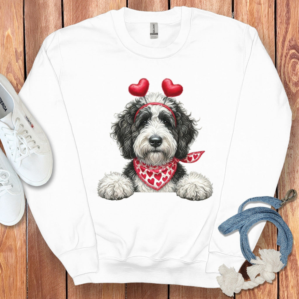 Sheepadoodle Heart Sweatshirt in White / S by Puppy Jo