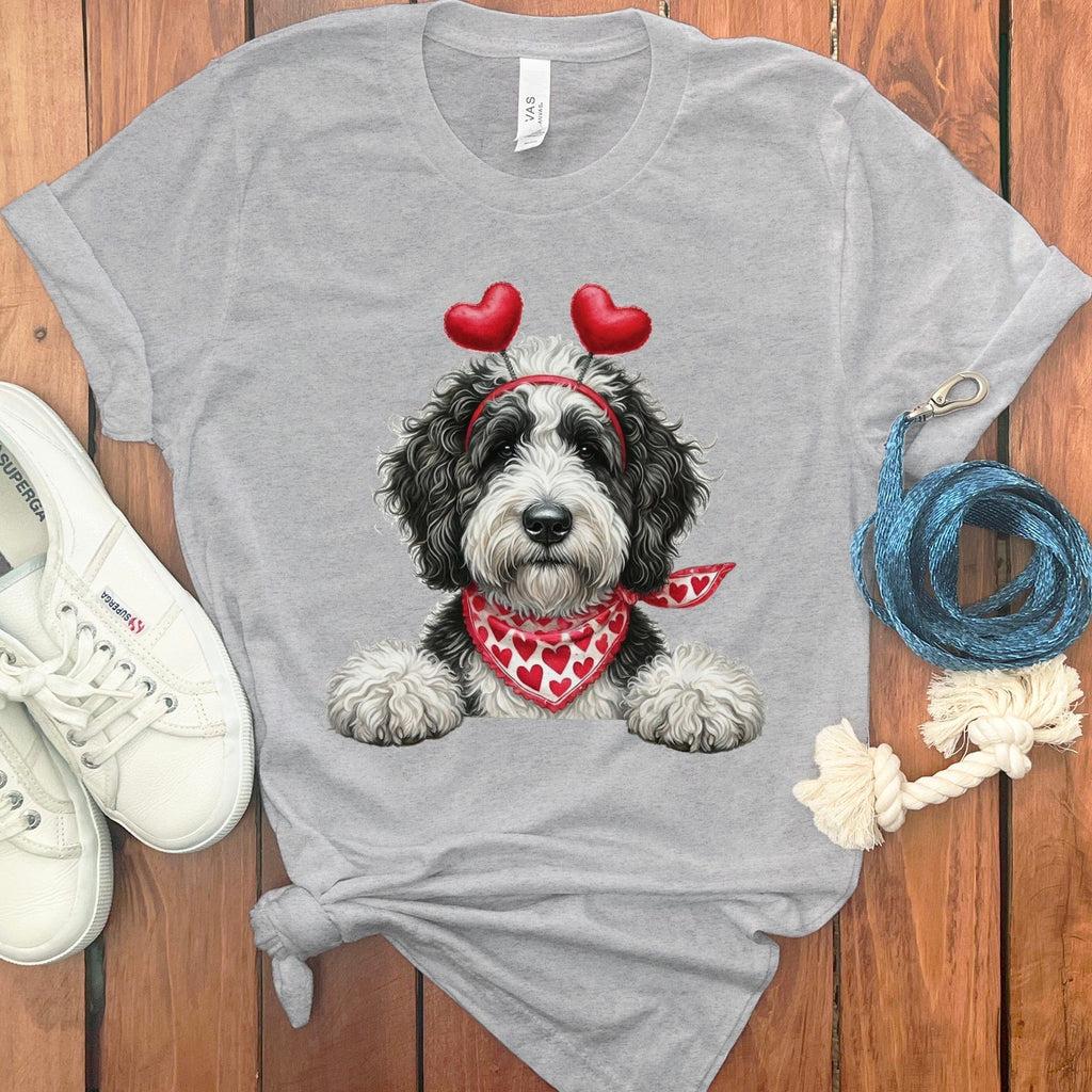 Sheepadoodle Heart T-Shirt in Athletic Heather / S by Puppy Jo