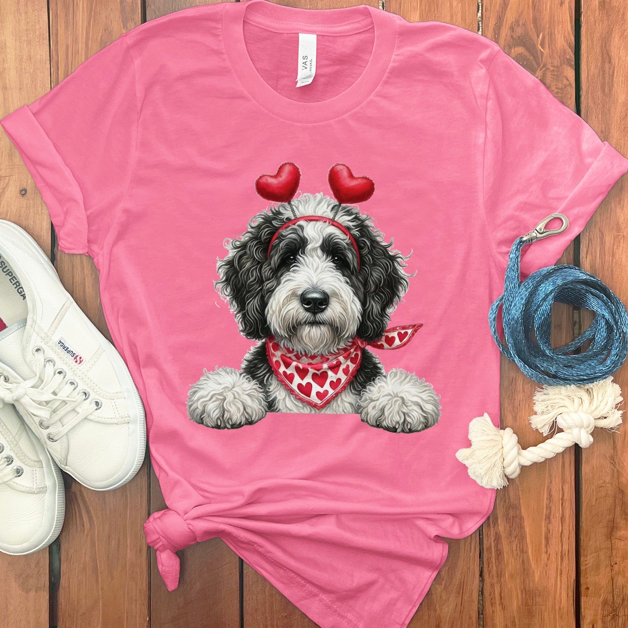 Sheepadoodle Heart T-Shirt in Charity Pink / S by Puppy Jo
