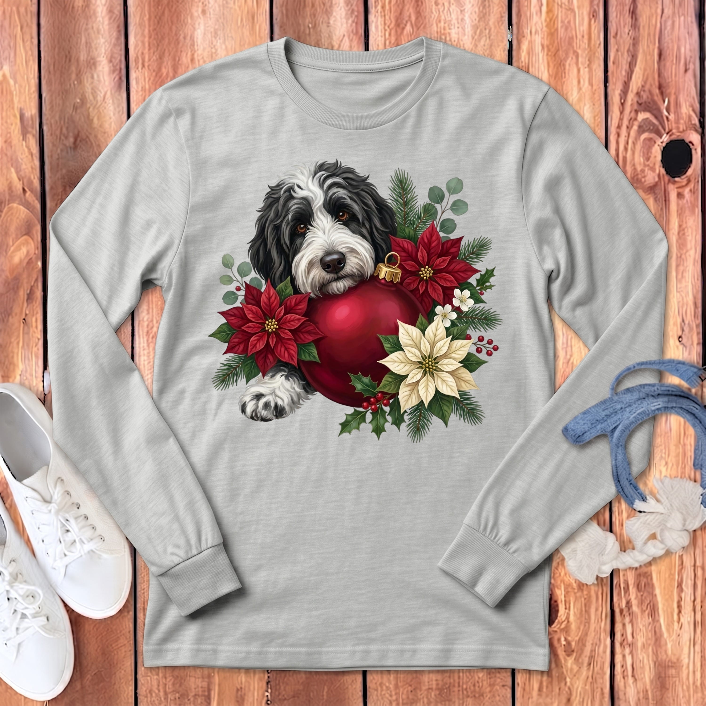 Sheepadoodle Holiday Cheer Long Sleeve T-Shirt in S / Athletic Heather by Puppy Jo