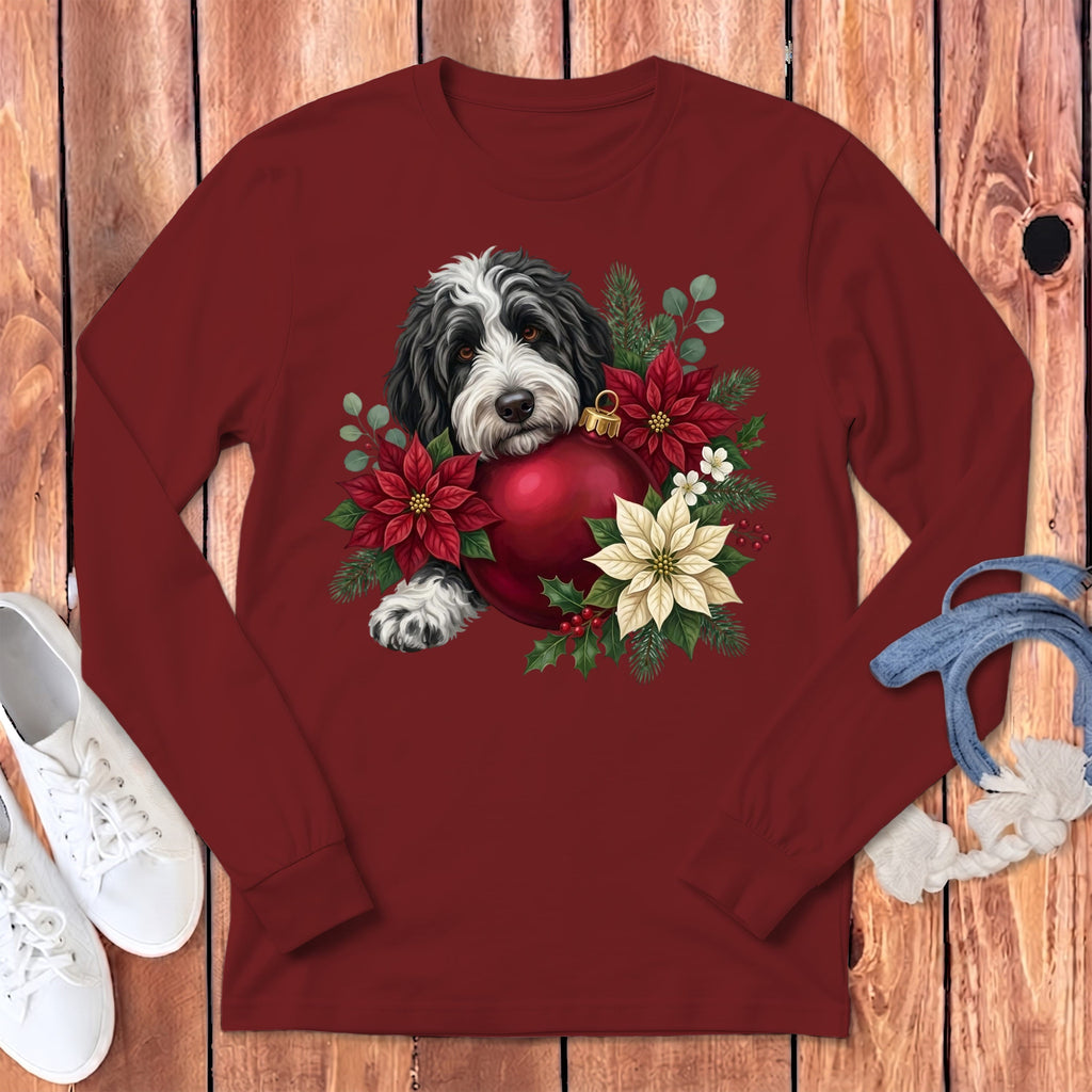 Sheepadoodle Holiday Cheer Long Sleeve T-Shirt in S / Cardinal by Puppy Jo