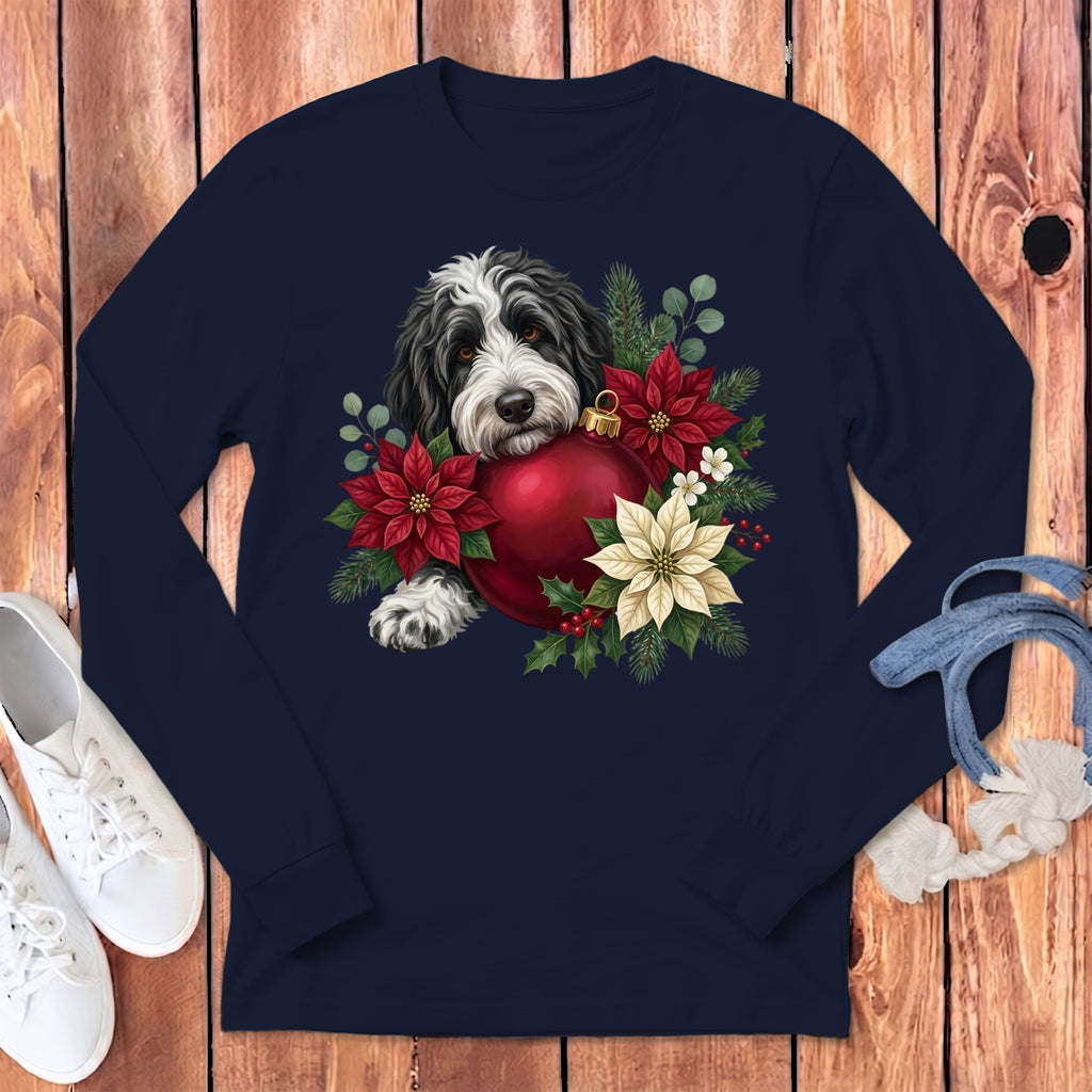 Sheepadoodle Holiday Cheer Long Sleeve T-Shirt in S / Navy by Puppy Jo