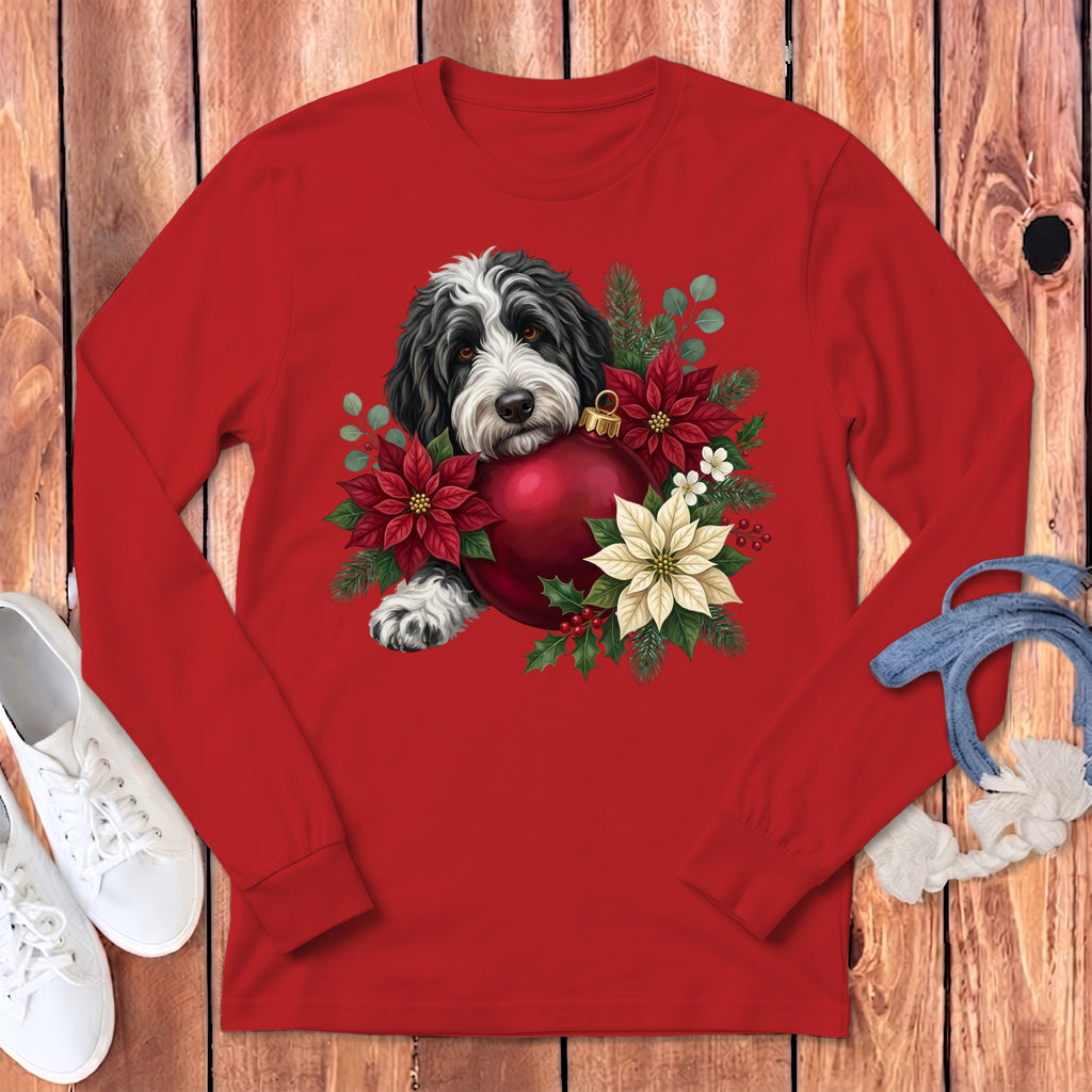 Sheepadoodle Holiday Cheer Long Sleeve T-Shirt in S / Red by Puppy Jo