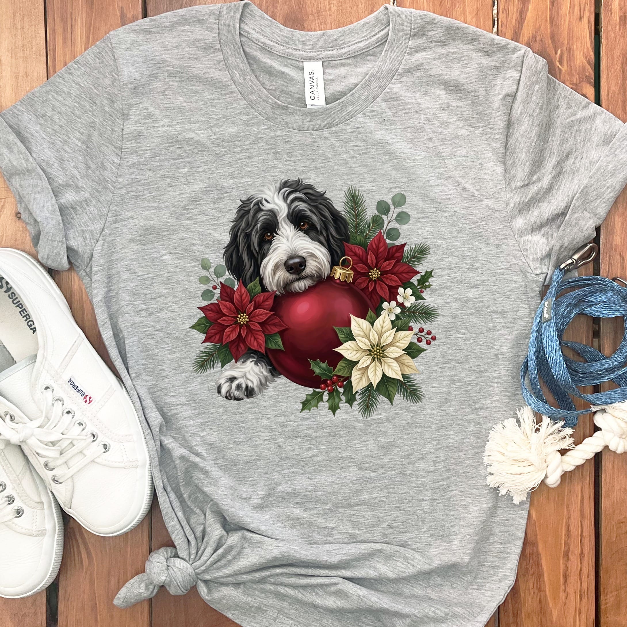 Sheepadoodle Holiday Cheer T-Shirt in Athletic Heather / S by Puppy Jo