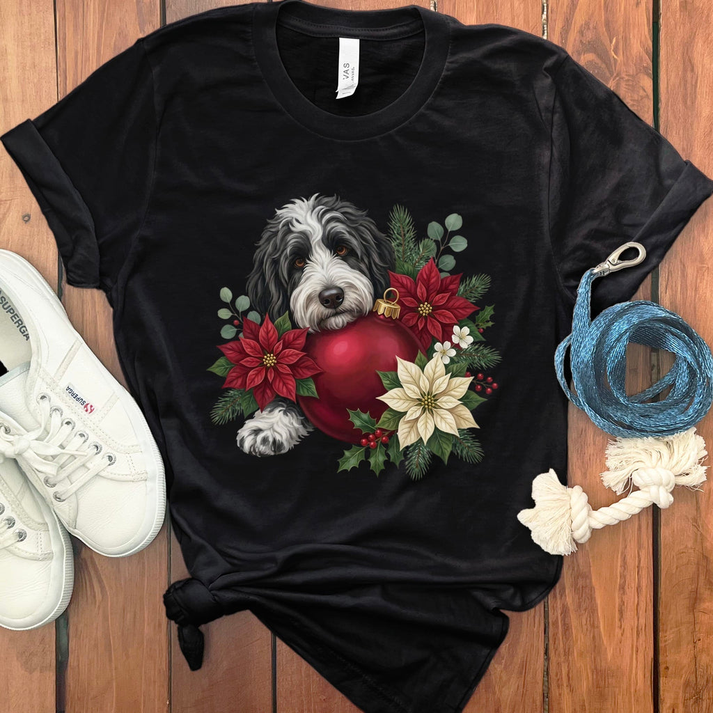 Sheepadoodle Holiday Cheer T-Shirt in Black / S by Puppy Jo