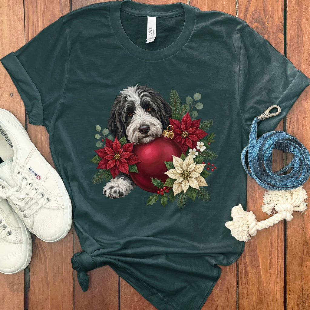 Sheepadoodle Holiday Cheer T-Shirt in Forest / S by Puppy Jo