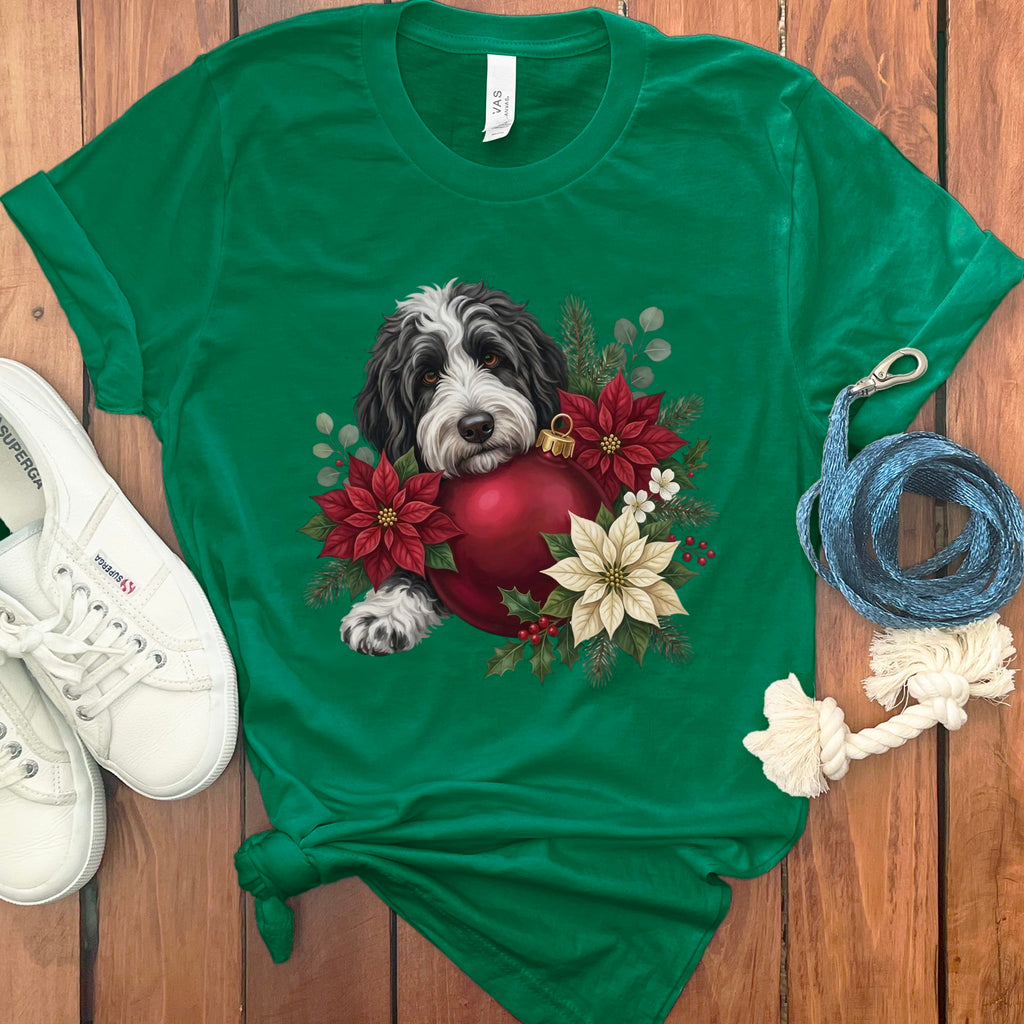 Sheepadoodle Holiday Cheer T-Shirt in Kelly / S by Puppy Jo