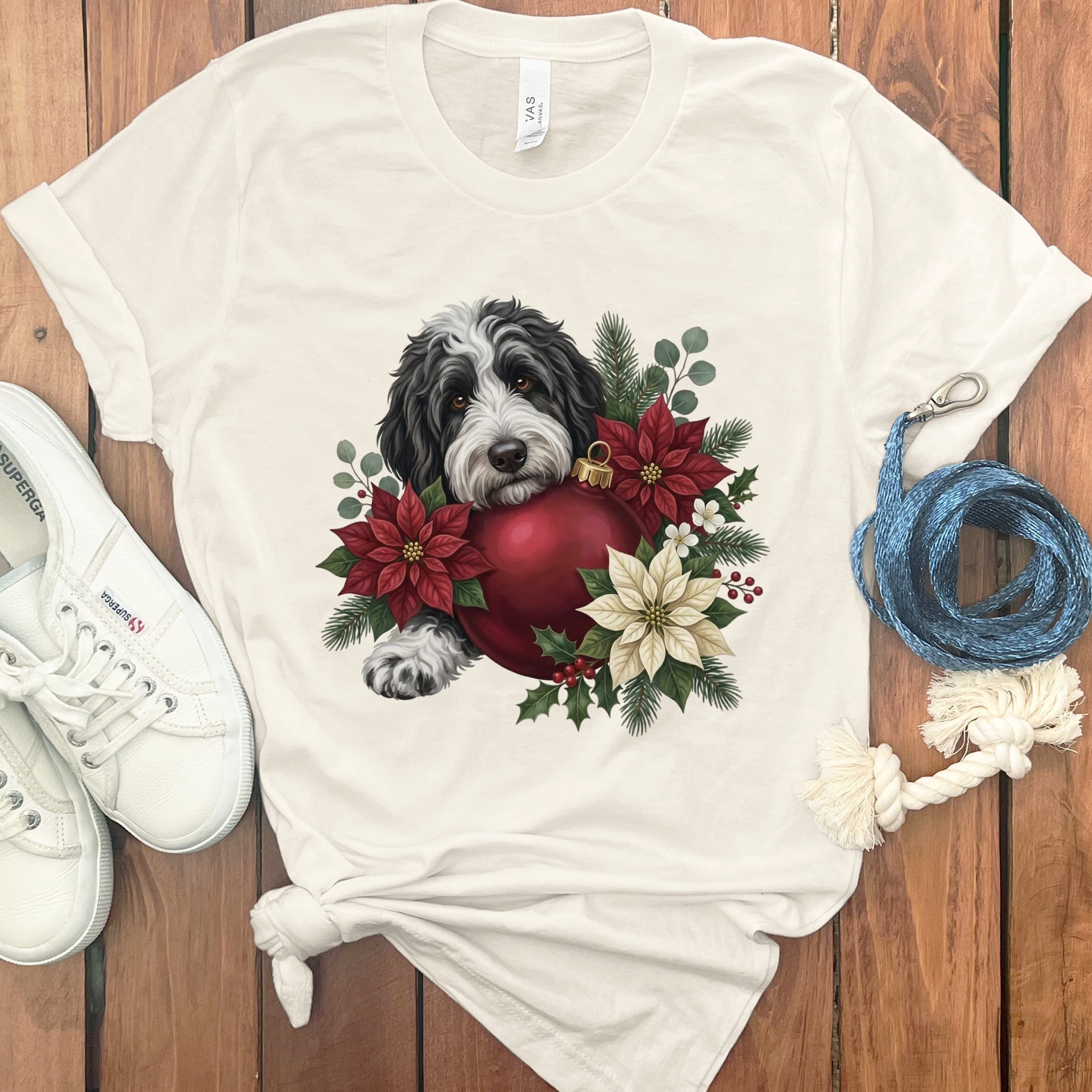 Sheepadoodle Holiday Cheer T-Shirt in Natural / S by Puppy Jo