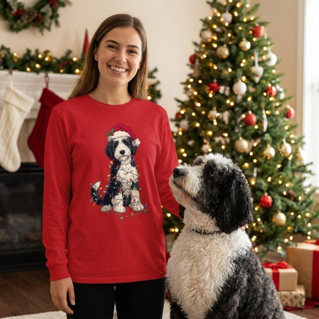Sheepadoodle Holiday Long Sleeve T-Shirt in by Puppy Jo