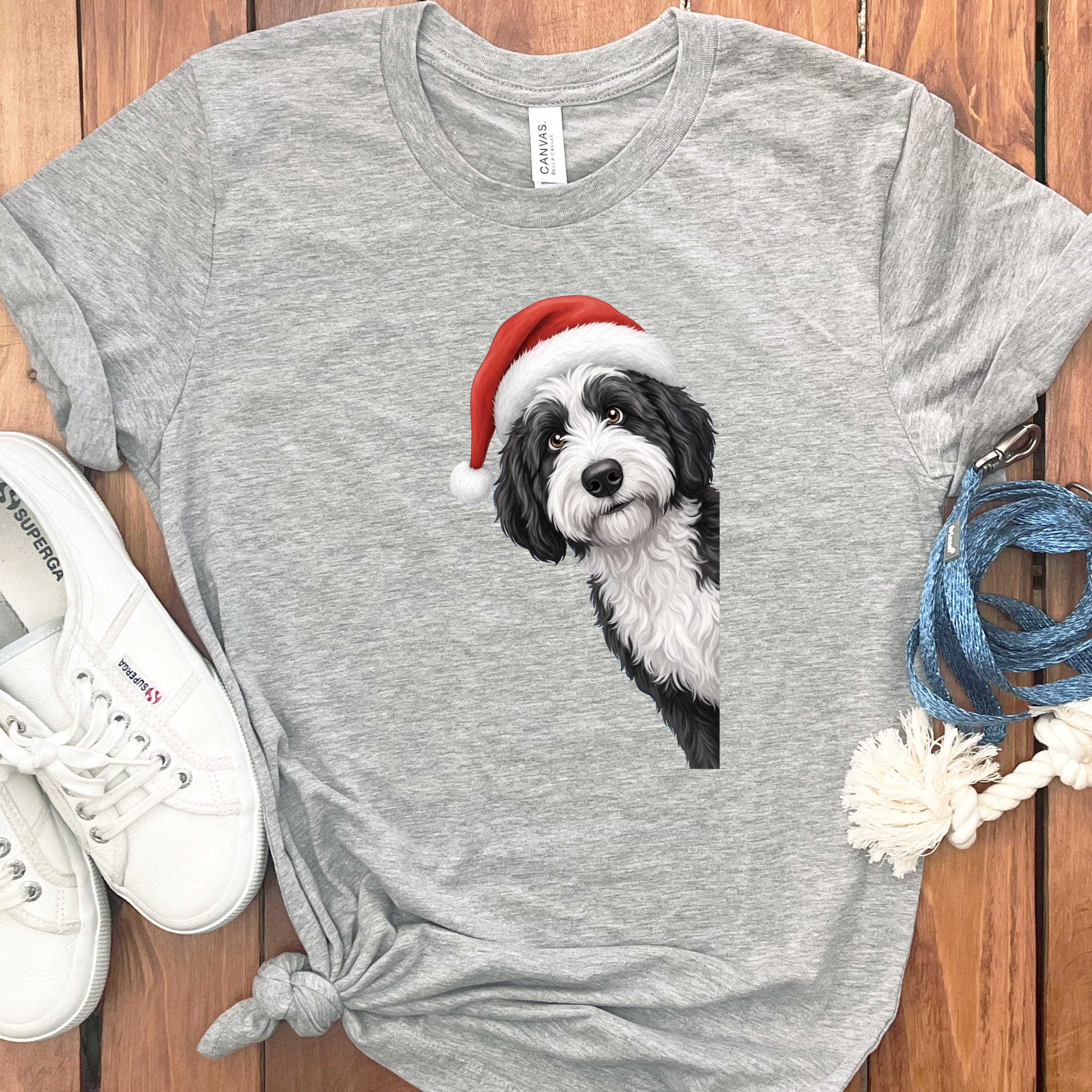 Sheepadoodle Holiday Santa T-Shirt in Athletic Heather / S by Puppy Jo