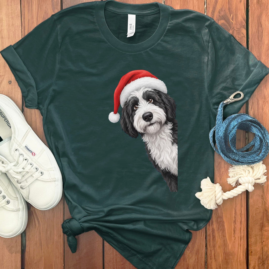 Sheepadoodle Holiday Santa T-Shirt in Forest / S by Puppy Jo