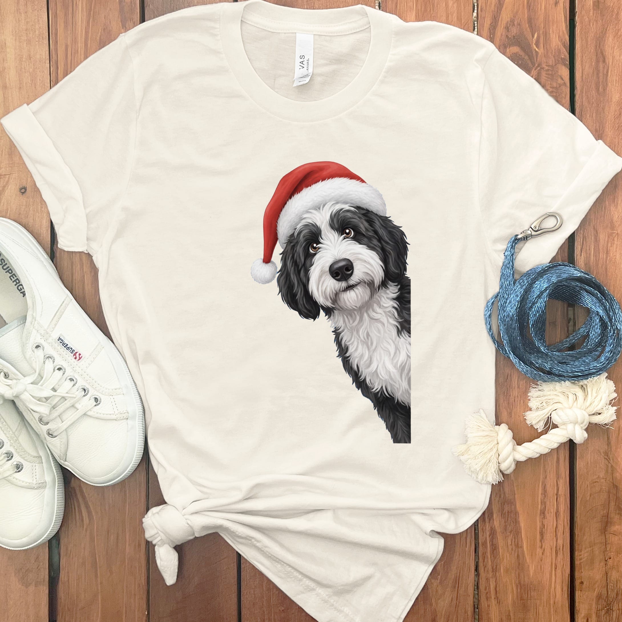 Sheepadoodle Holiday Santa T-Shirt in Natural / S by Puppy Jo