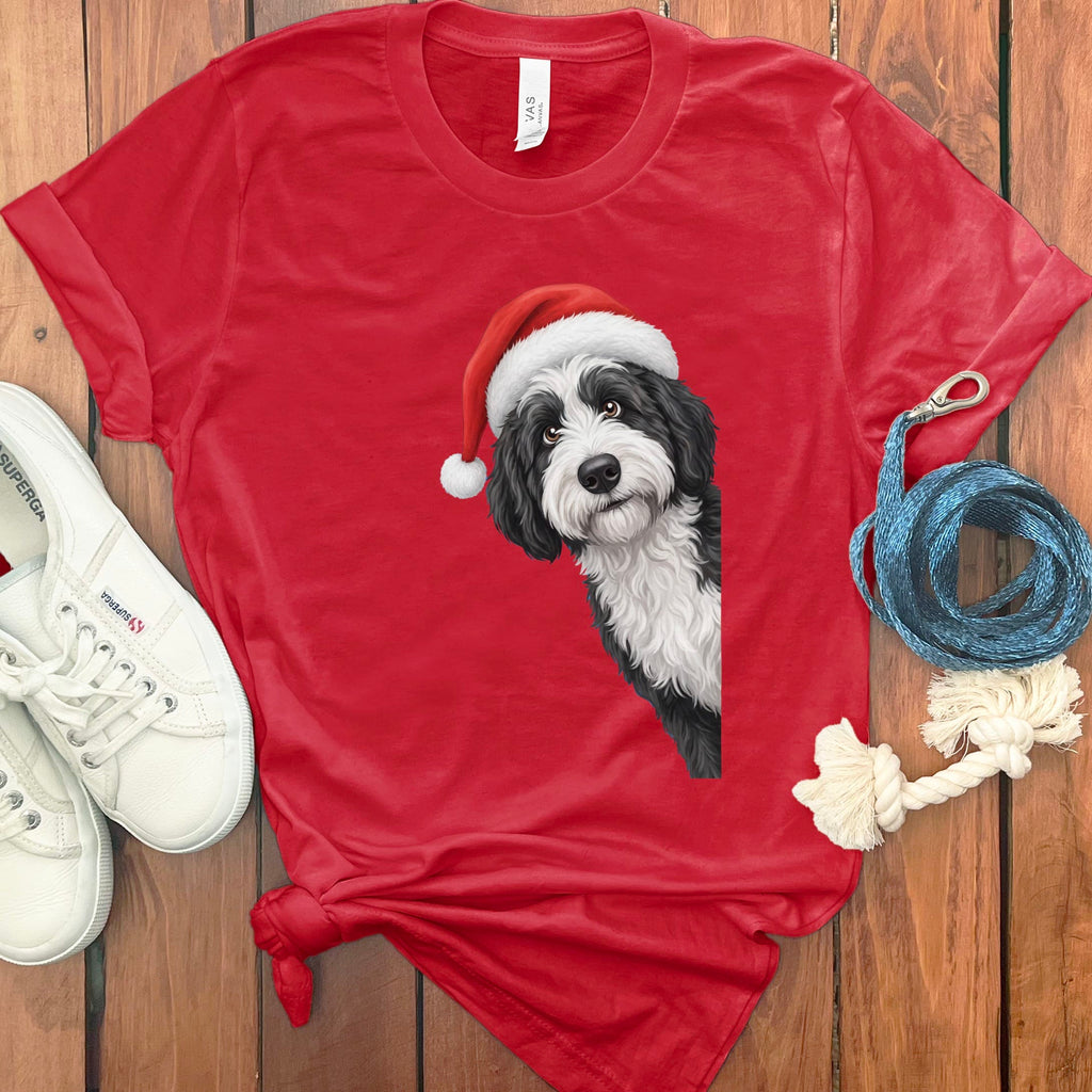 Sheepadoodle Holiday Santa T-Shirt in Red / S by Puppy Jo