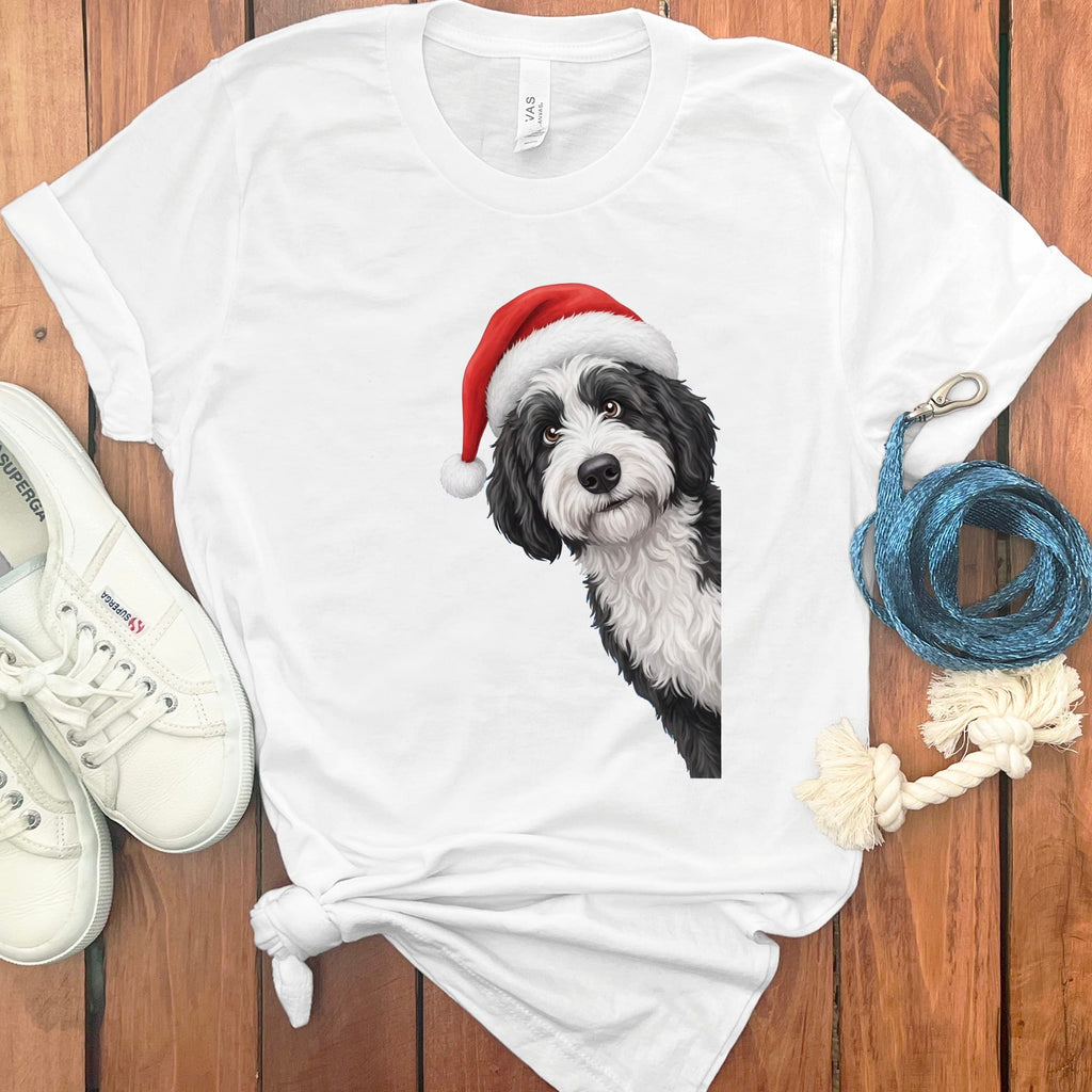 Sheepadoodle Holiday Santa T-Shirt in White / S by Puppy Jo