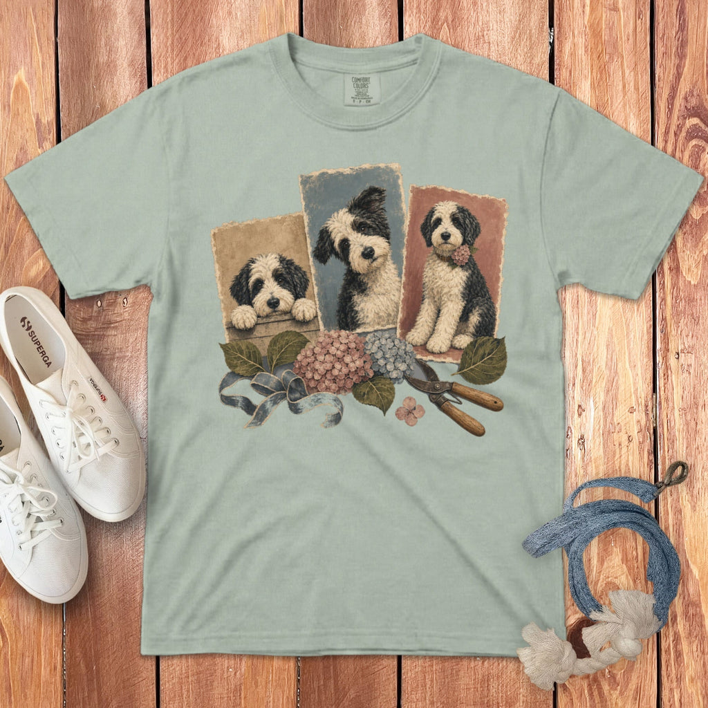 Sheepadoodle Hydrangea Gardener Signature T-Shirt in Bay / S by Puppy Jo