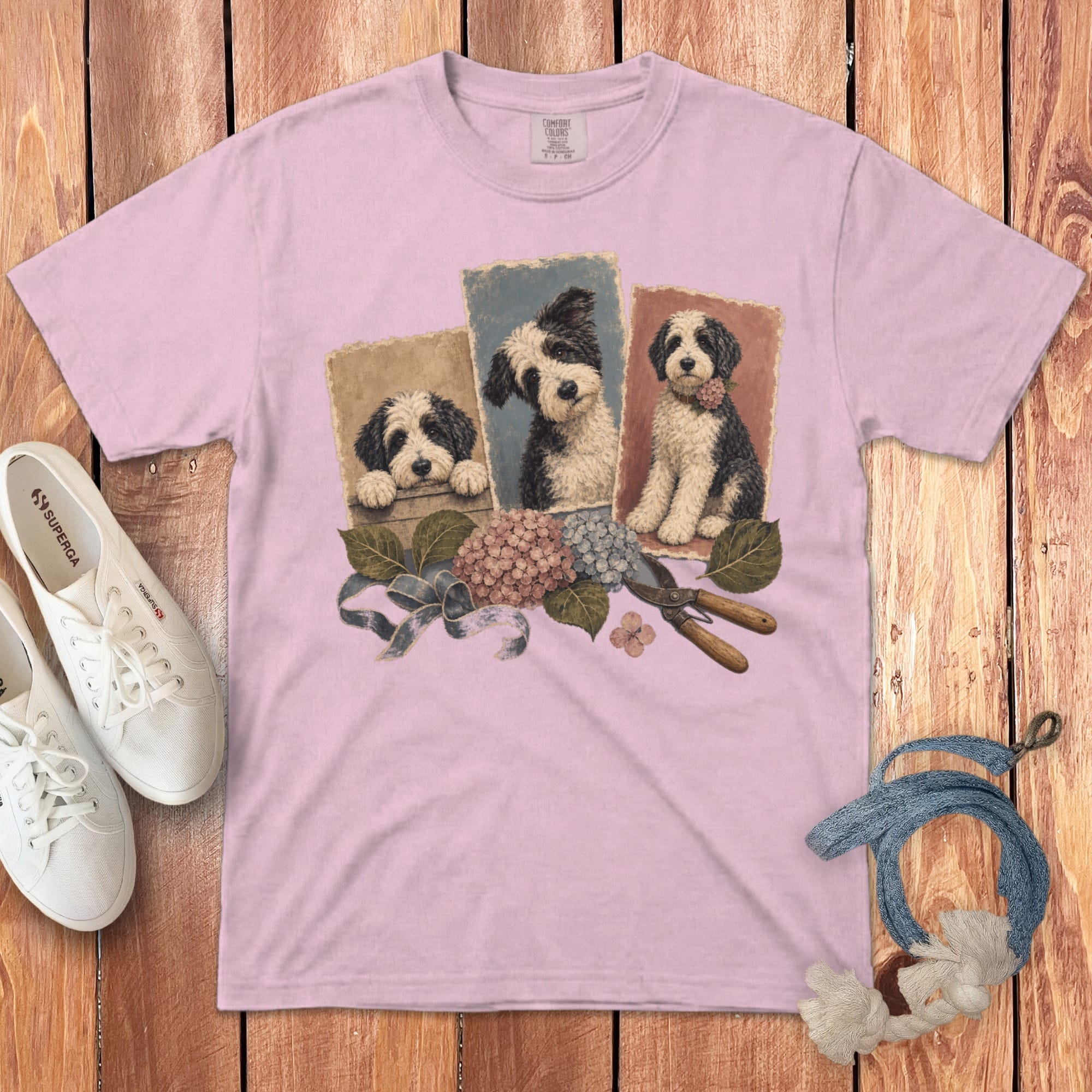 Sheepadoodle Hydrangea Gardener Signature T-Shirt in Blossom / S by Puppy Jo