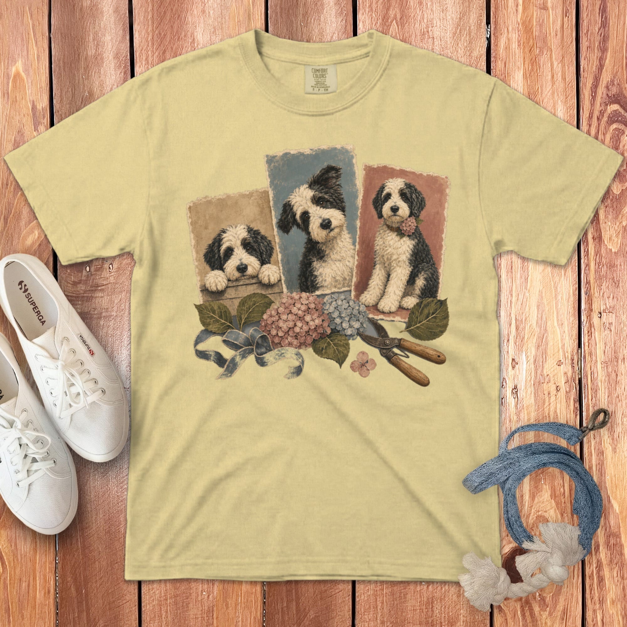 Sheepadoodle Hydrangea Gardener Signature T-Shirt in Butter / S by Puppy Jo