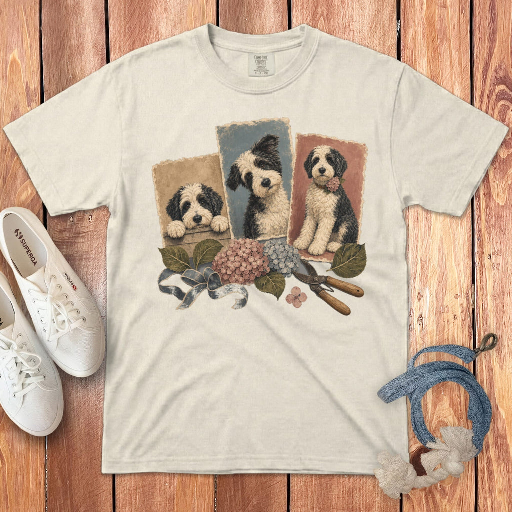 Sheepadoodle Hydrangea Gardener Signature T-Shirt in Ivory / S by Puppy Jo