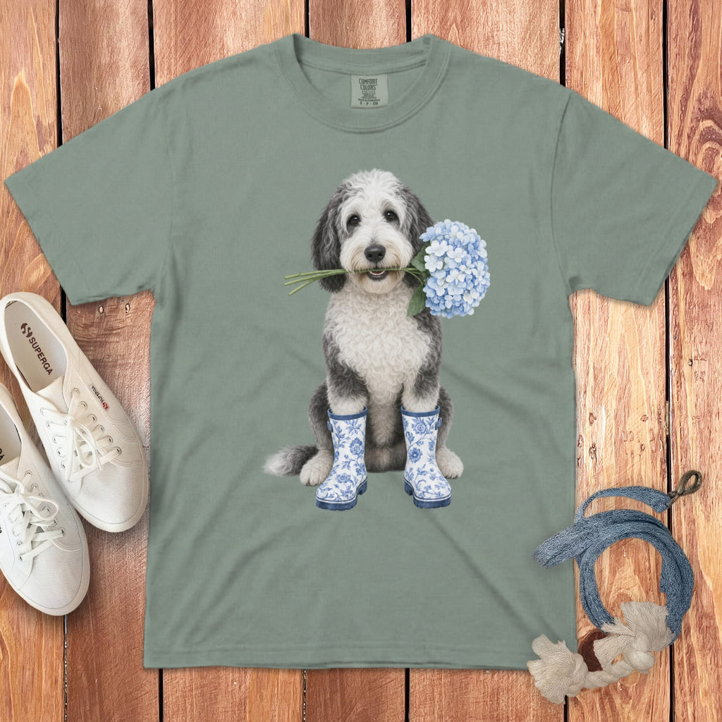 Sheepadoodle Hydrangea Signature T-Shirt in Bay / S / T-Shirts by Puppy Jo