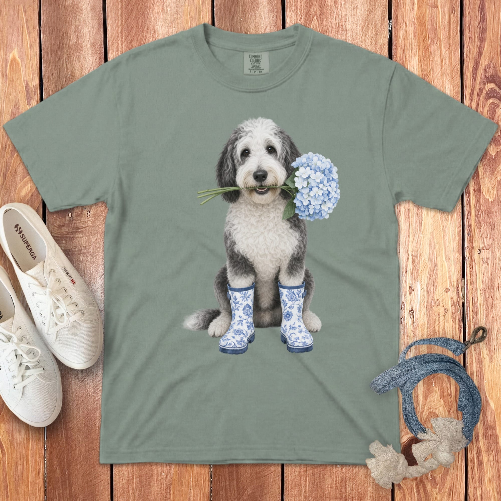 Sheepadoodle Hydrangea Signature T-Shirt in Bay / S / T-Shirts by Puppy Jo