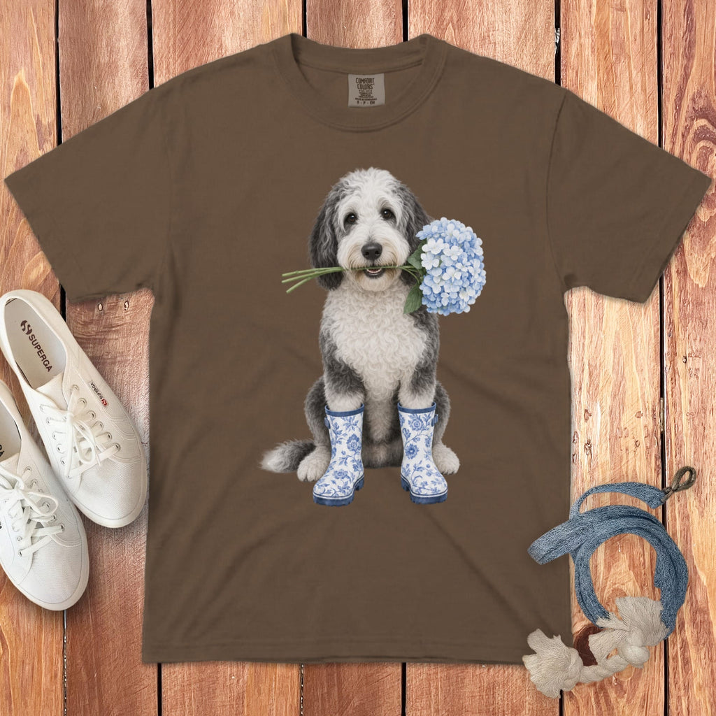 Sheepadoodle Hydrangea Signature T-Shirt in Espresso / S / T-Shirts by Puppy Jo