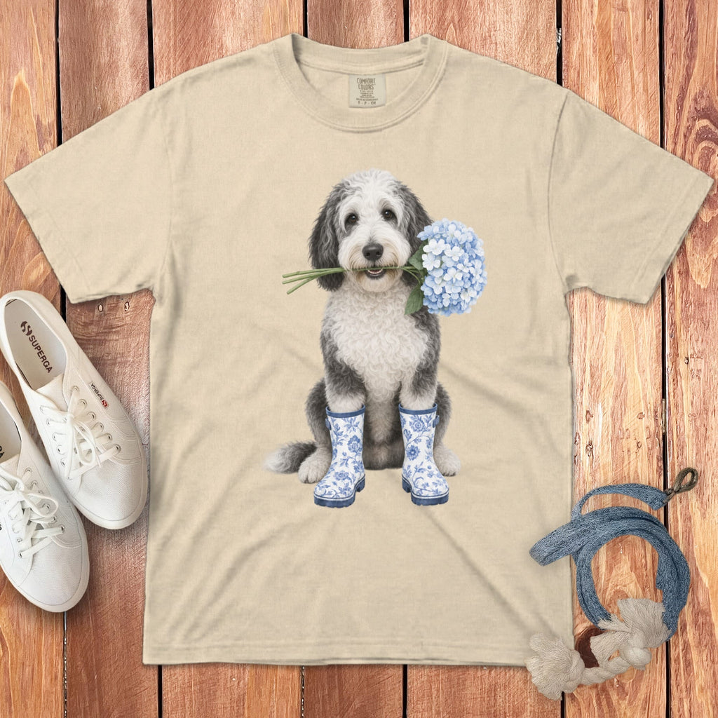 Sheepadoodle Hydrangea Signature T-Shirt in Ivory / S / T-Shirts by Puppy Jo