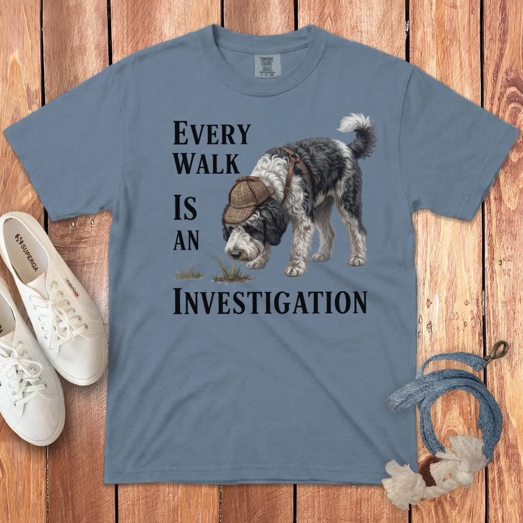 Sheepadoodle Investigation Signature T-Shirt in Blue Jean / M by Puppy Jo