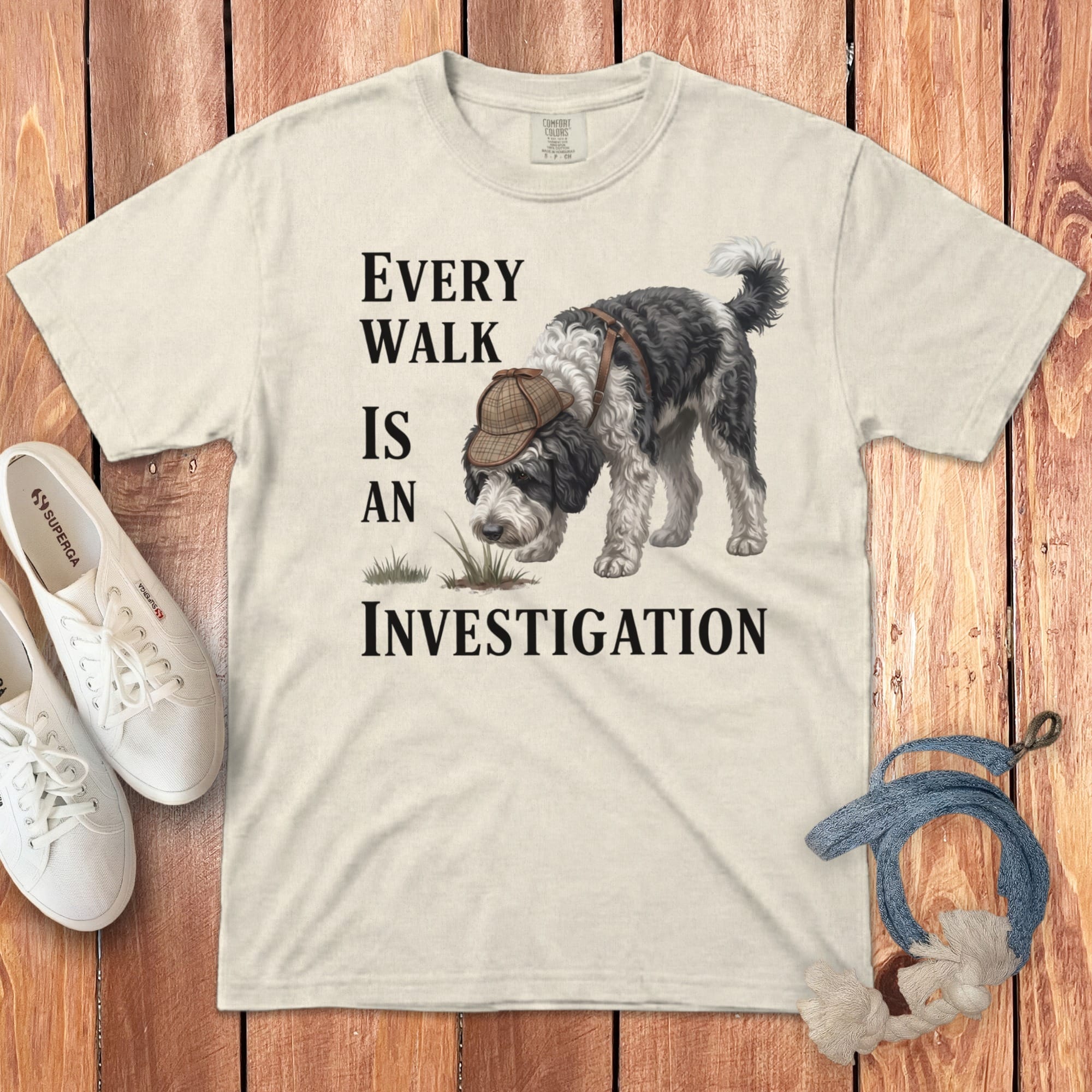 Sheepadoodle Investigation Signature T-Shirt in Ivory / M by Puppy Jo