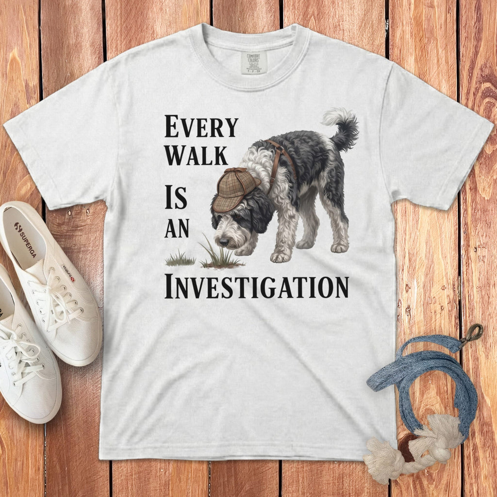 Sheepadoodle Investigation Signature T-Shirt in White / M by Puppy Jo