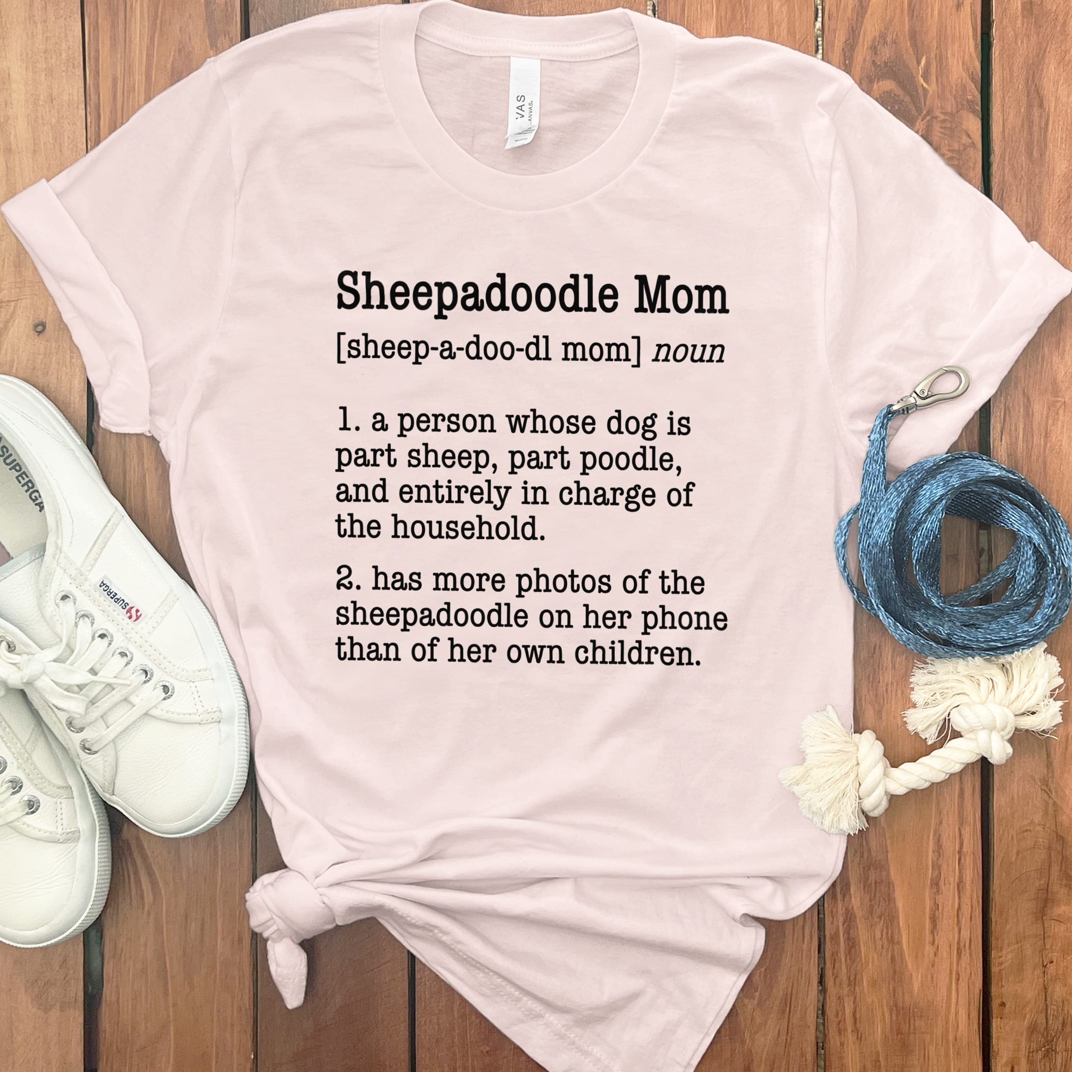 Sheepadoodle Mom Dictionary T-Shirt in Soft Pink / S by Puppy Jo
