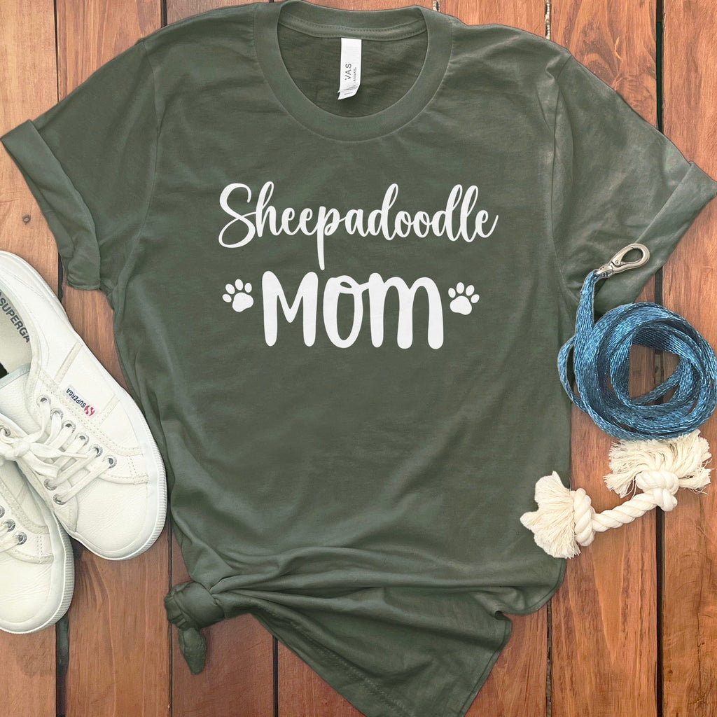 Sheepadoodle Mom T-Shirt in Military Green / S by Puppy Jo
