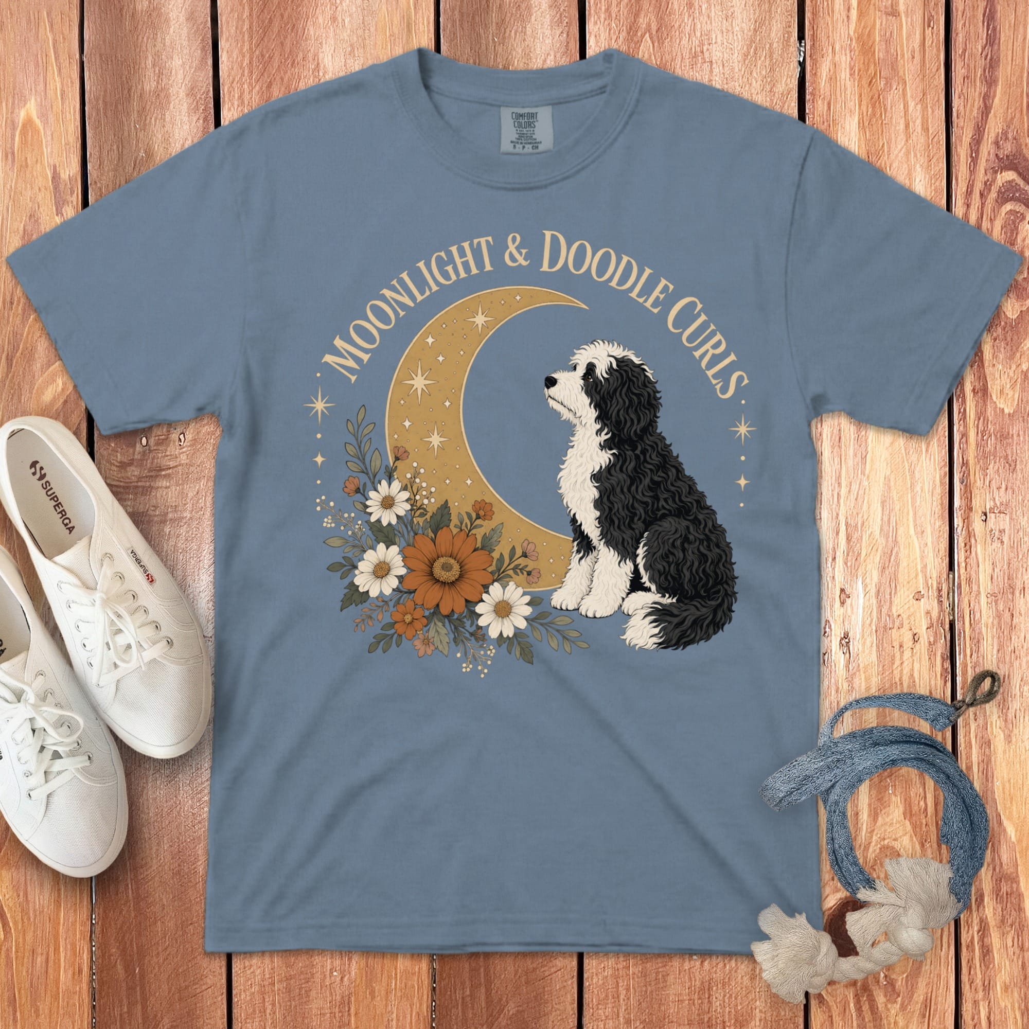 Sheepadoodle Moon Signature T-Shirt in Blue Jean / M by Puppy Jo