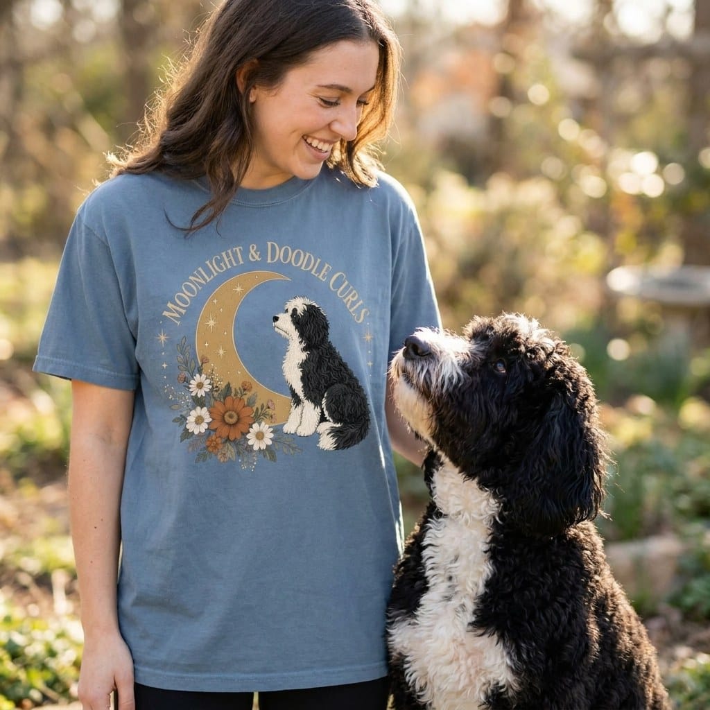 Sheepadoodle Moon Signature T-Shirt in by Puppy Jo