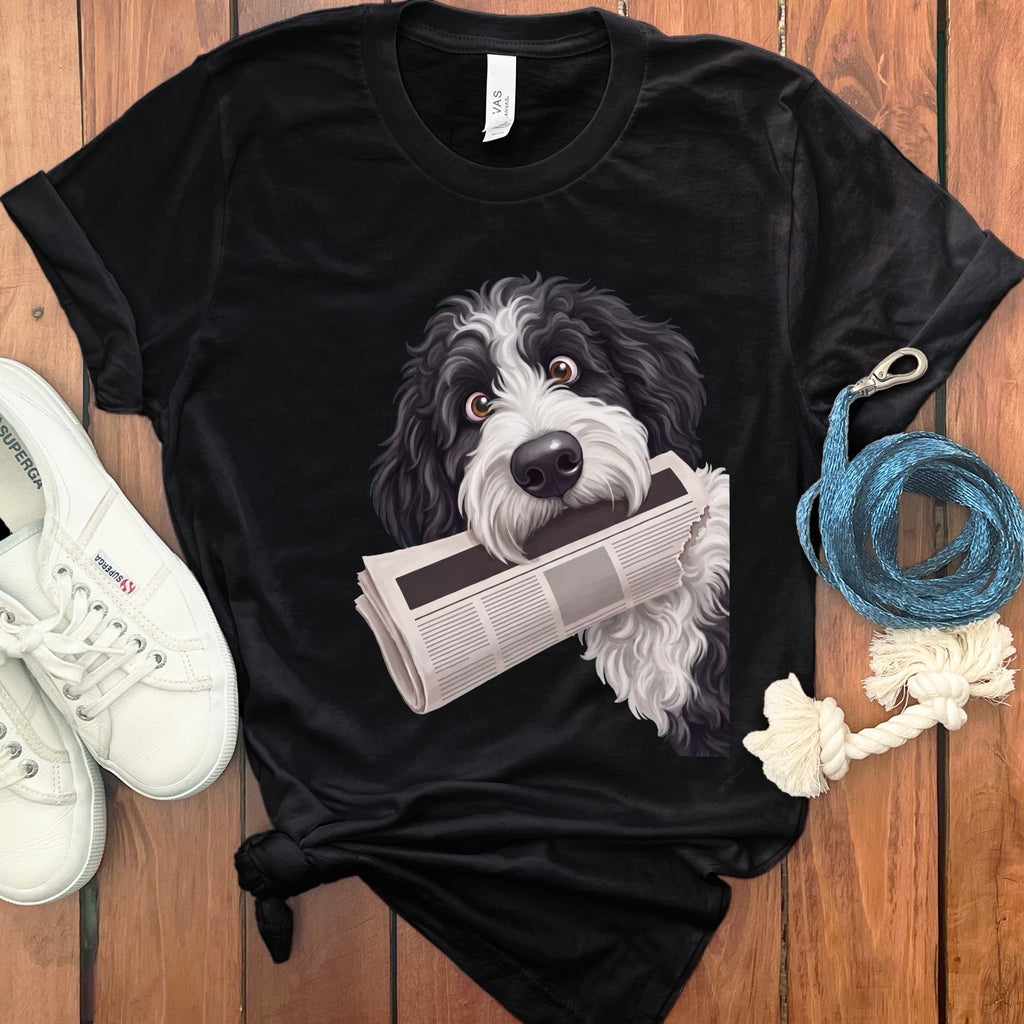 Sheepadoodle Newspaper T-Shirt in Black / S by Puppy Jo