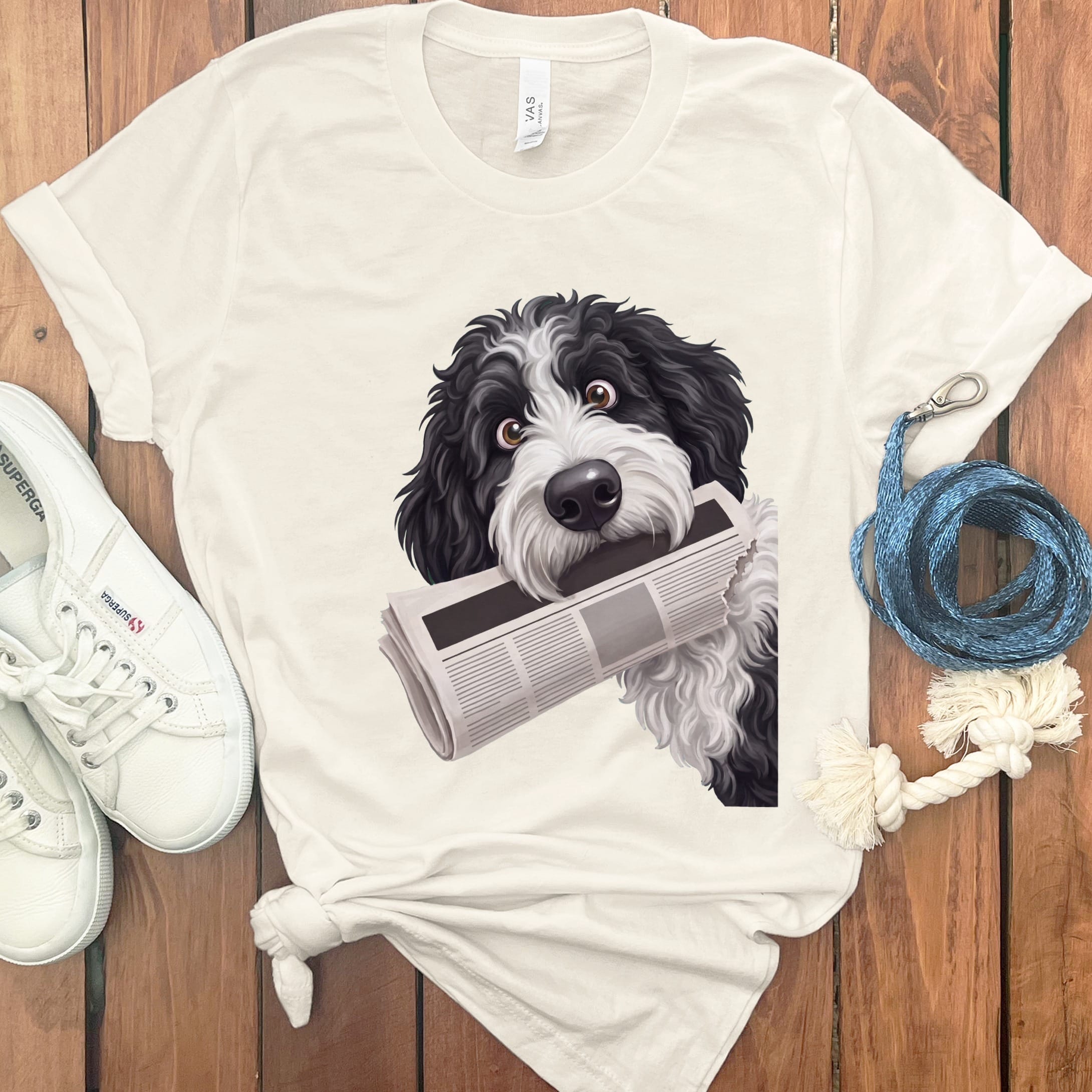 Sheepadoodle Newspaper T-Shirt in Natural / S by Puppy Jo