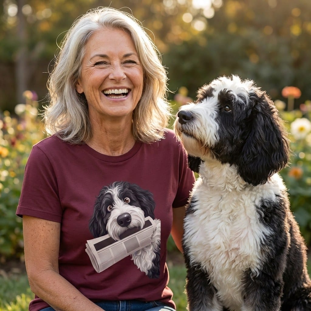 Sheepadoodle Newspaper T-Shirt in by Puppy Jo