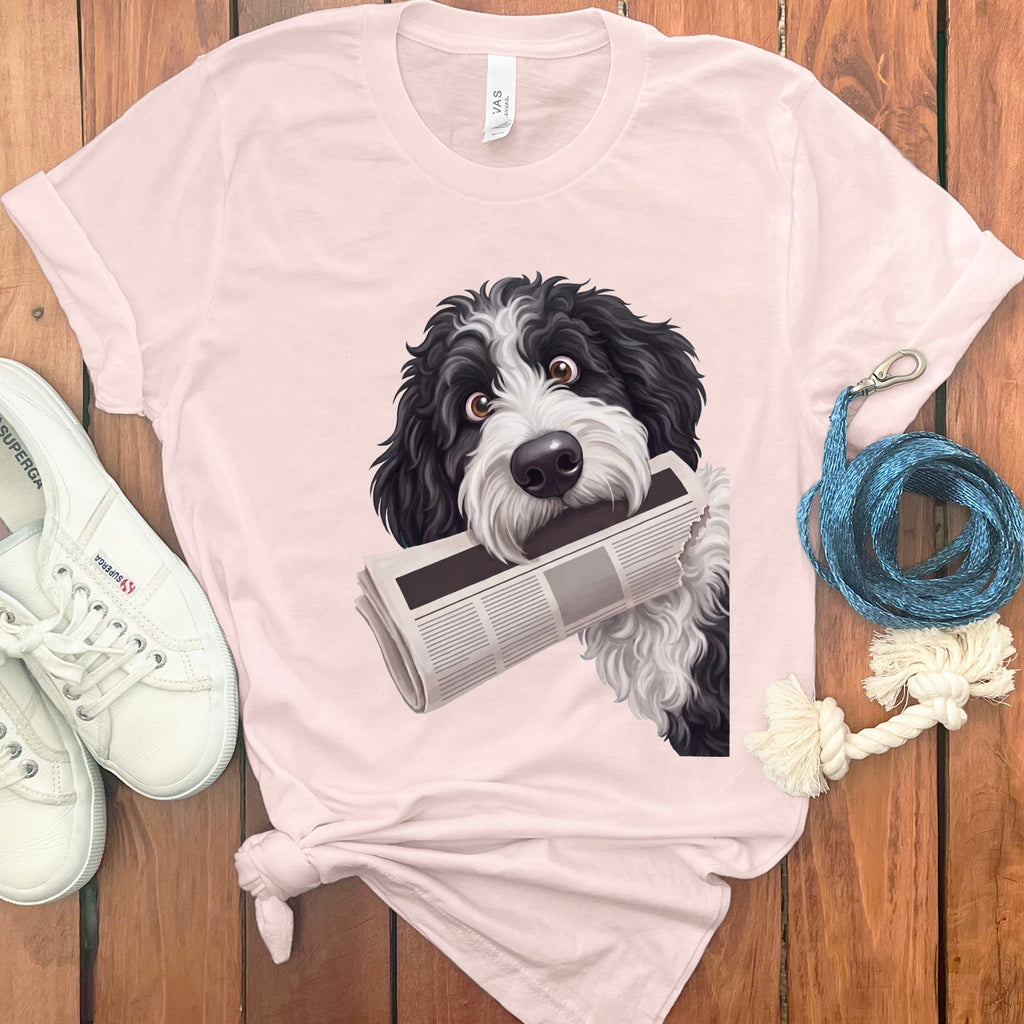 Sheepadoodle Newspaper T-Shirt in Soft Pink / S by Puppy Jo