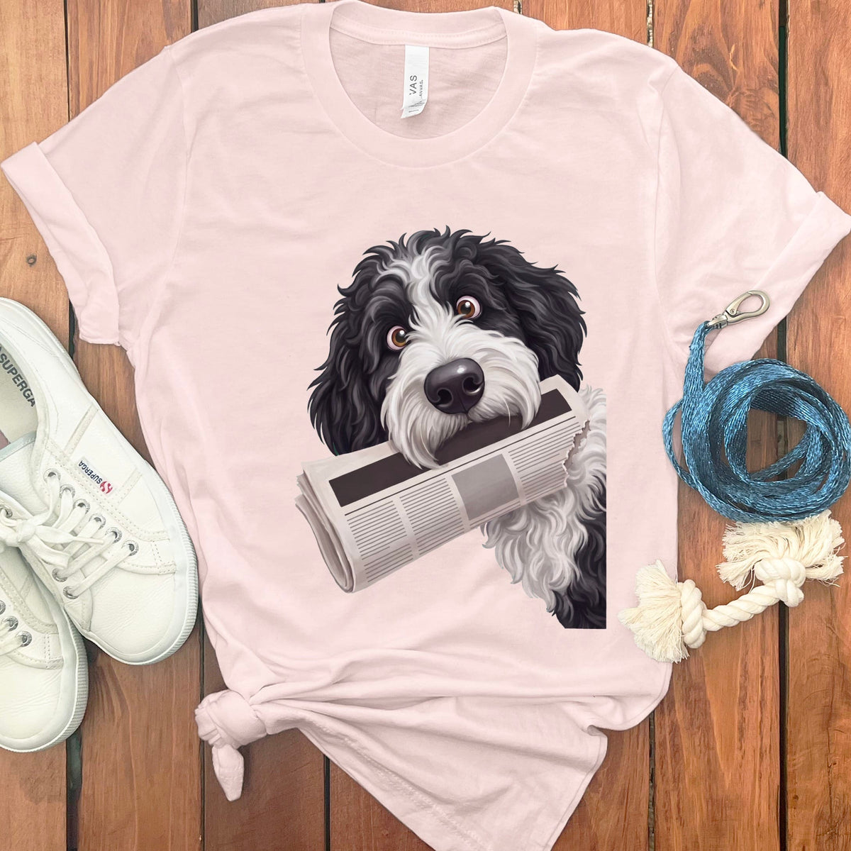 Sheepadoodle Newspaper T-Shirt in Soft Pink / S by Puppy Jo