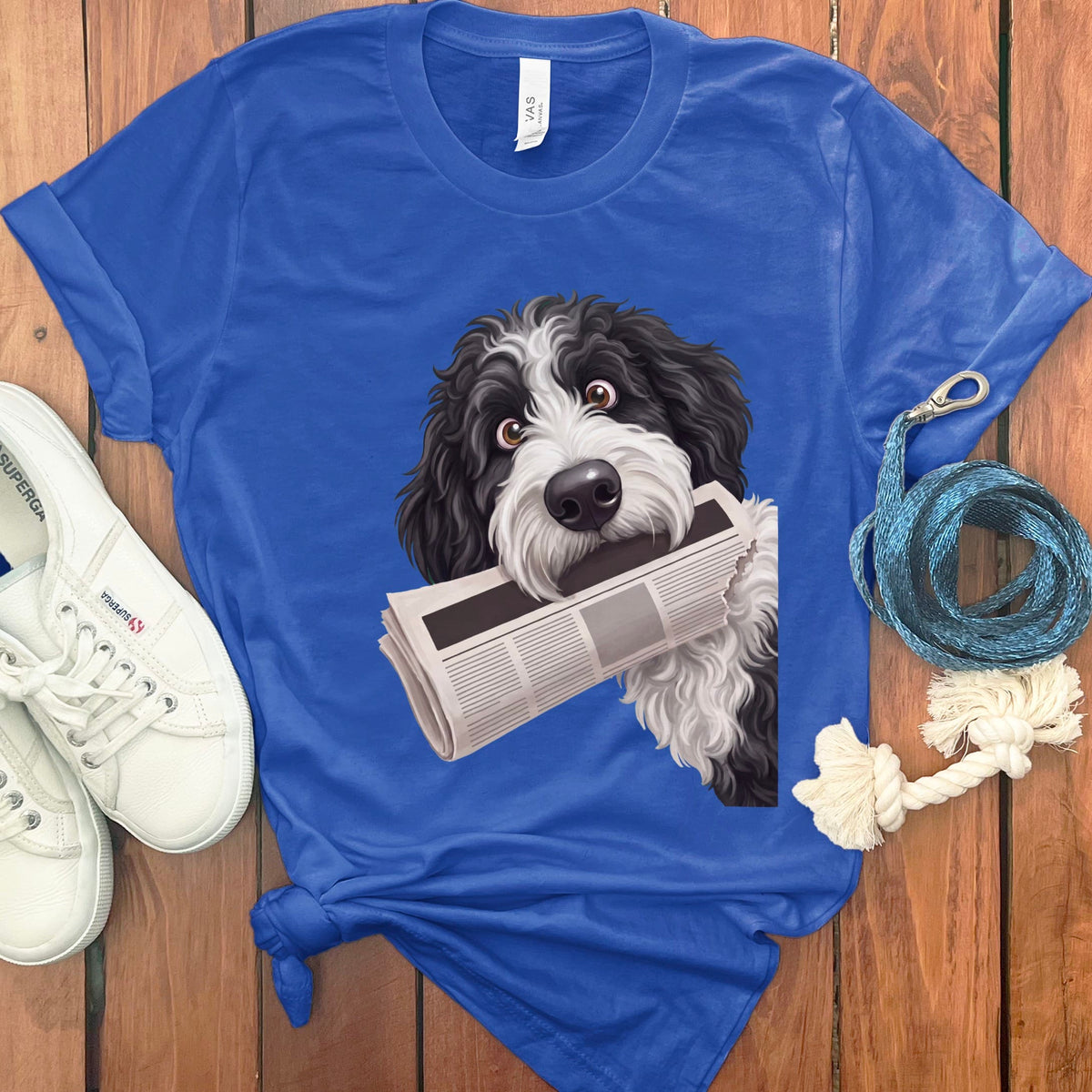 Sheepadoodle Newspaper T-Shirt in True Royal / S by Puppy Jo